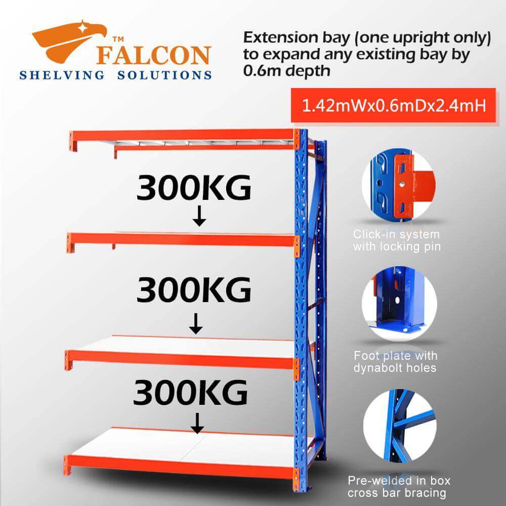 Heavy Duty Shelving 1.5mWx0.6mDx2.4mH Addon 300Kg/L