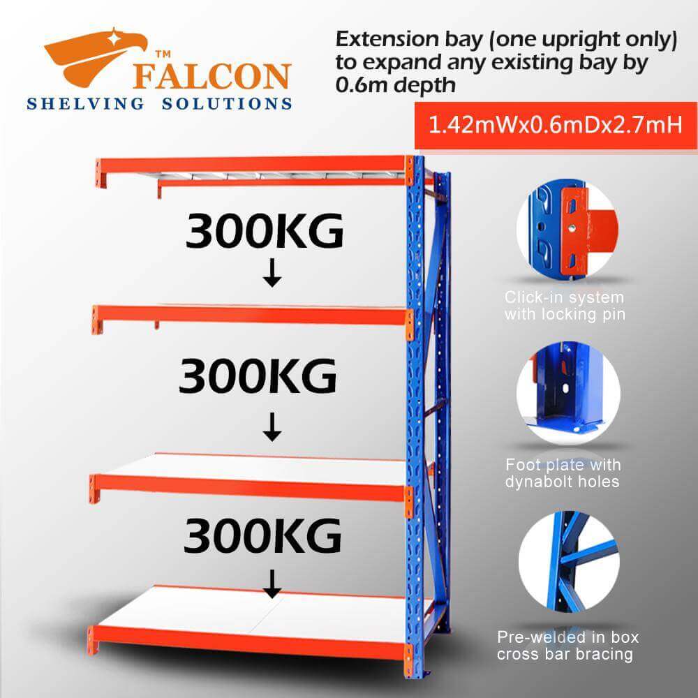 Heavy Duty Shelving 1.5mWx0.6mDx2.7mH Addon 300Kg/L
