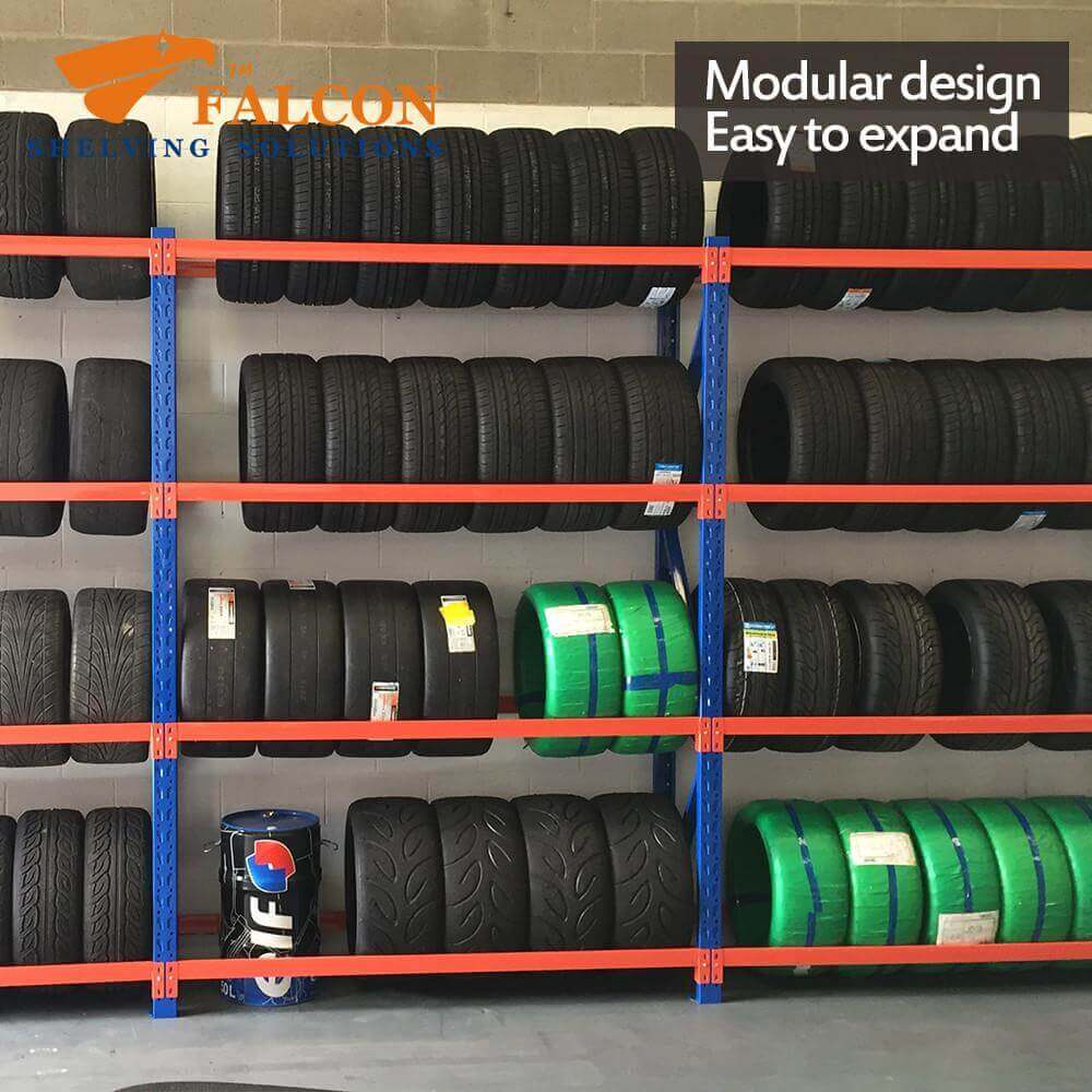 Tyre racking units can be connected for bulk storage