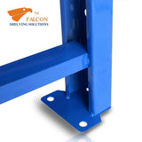 Workbench uprights have holes for securing the unit to the floor