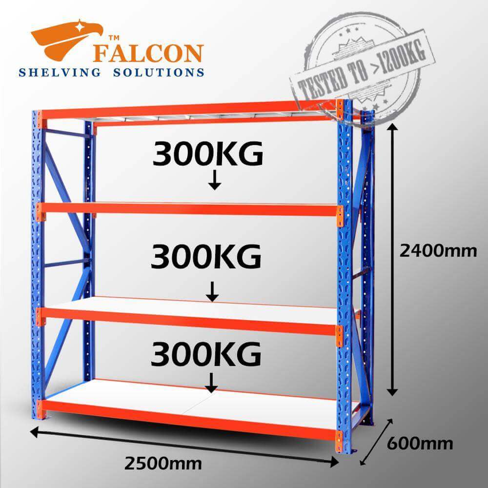 Heavy Duty Shelving 2.5mWx0.6mDx2.4mH Starter 300Kg/L