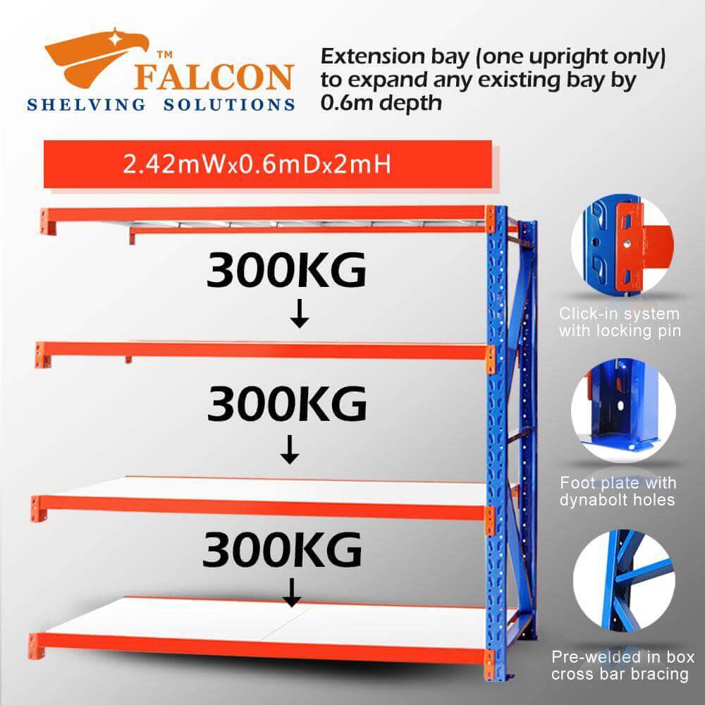 Heavy Duty Shelving 2.5mWx0.6mDx2.0mH Addon 300Kg/L