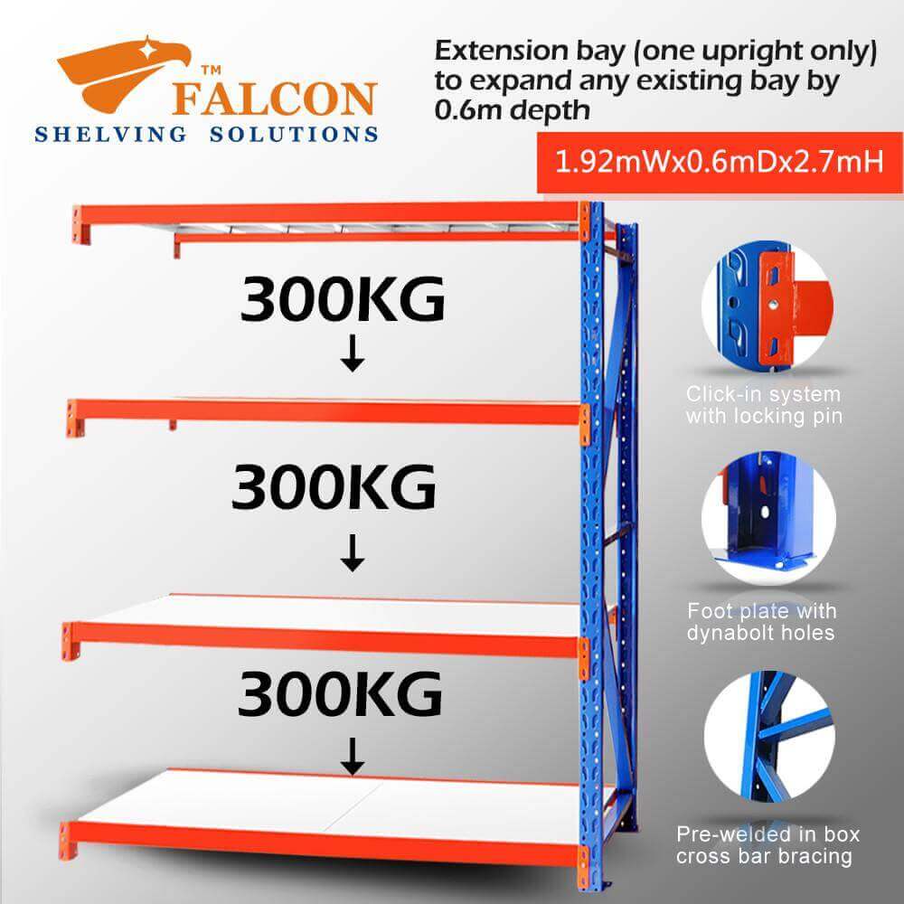 Heavy Duty Shelving 2.0mWx0.6mDx2.7mH Addon 300Kg/L