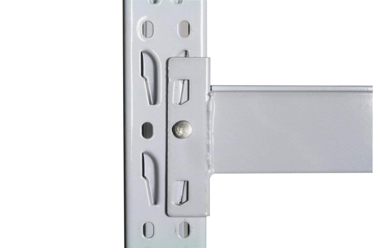 End of standard beam fitted into groove on upright