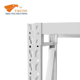 Standard duty beams slot into grooves on the uprights