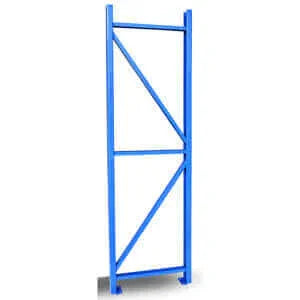 Blue metal industrial storage rack upright frame with diagonal support braces