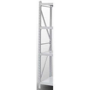 White upright metal storage shelving unit with multiple adjustable shelves