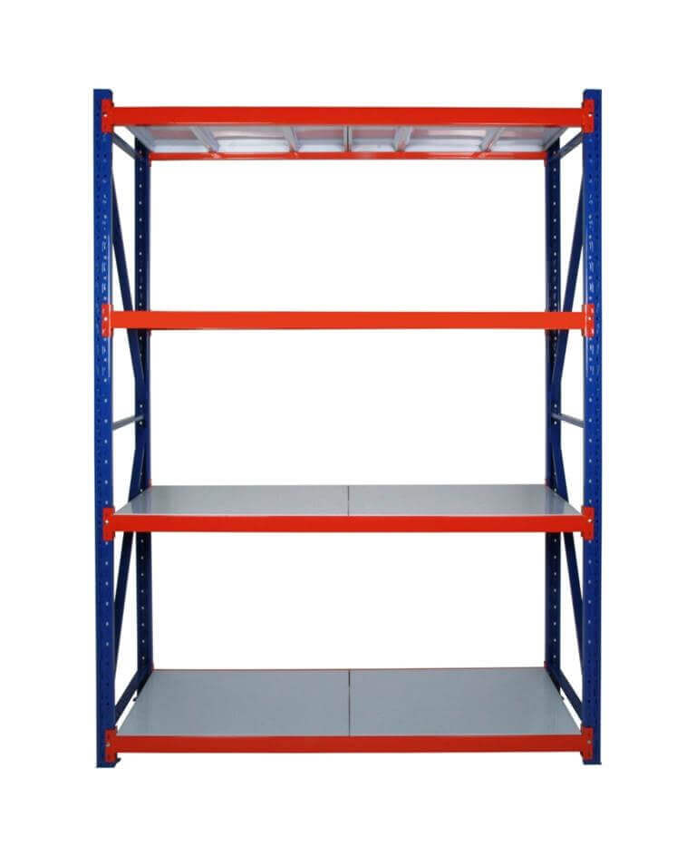 Standard shelving unit with 8 orange beams