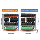 Dimensions for Tyre Racking 1.0mWx0.6mDx2.4mH Starter 300Kg/L