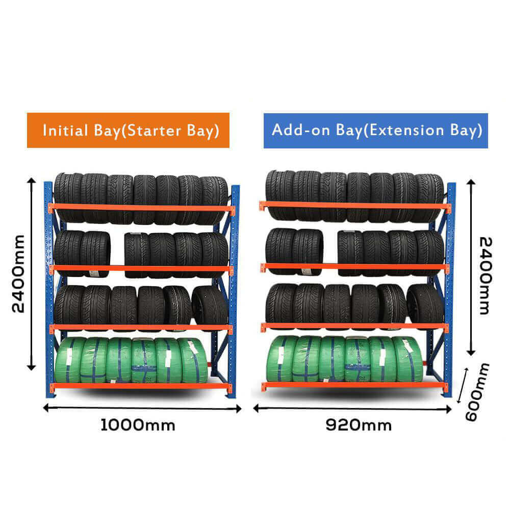 Dimensions for Tyre Racking 1.0mWx0.6mDx2.4mH Starter 300Kg/L