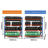 Dimensions for Tyre Racking 1.0mWx0.6mDx2.7mH Starter 300Kg/L