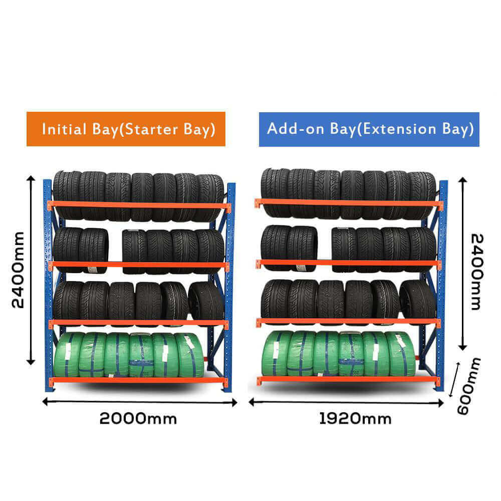 Tyre Racking 2.0mWx0.6mDx2.4mH Starter 300Kg/L dimensions