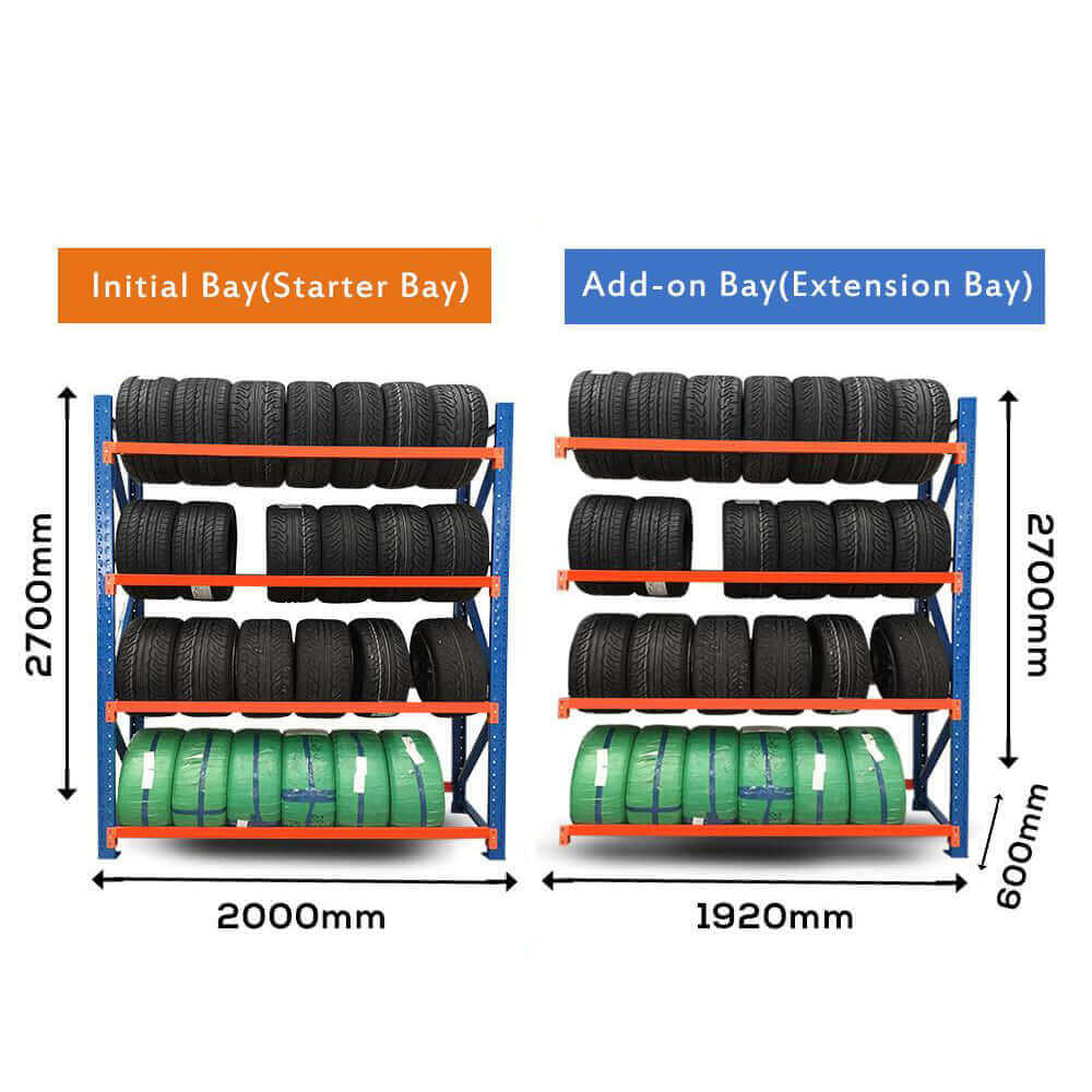 Tyre Racking 2.0mWx0.6mDx2.7mH Starter 300Kg/L dimensions
