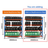 Tyre Racking 2.5mWx0.6mDx2.4mH Addon 300Kg/L dimensions