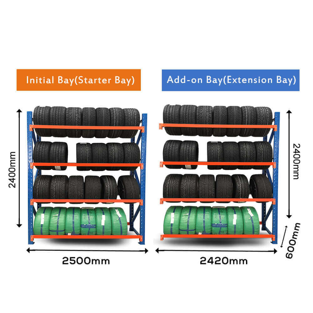 Tyre Racking F12 Tyre Racking 2.5mWx0.6mDx2.4mH Starter 300Kg/L - Falcon Shelving
