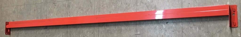 Red heavy-duty Falcon long span shelving beam on concrete floor, 2-meter length for extra storage support